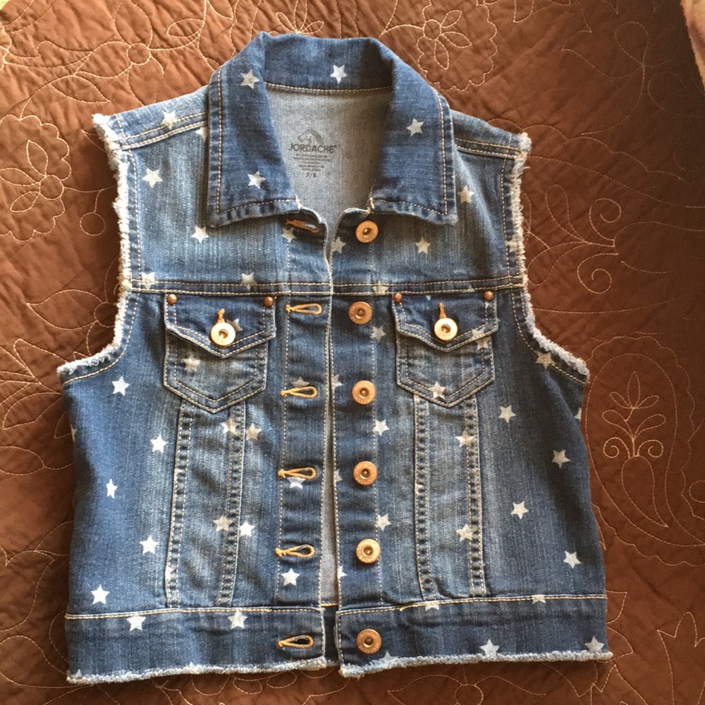 Jordache Girl’s Denim Jean Vest Stars sz 7/8 EUC